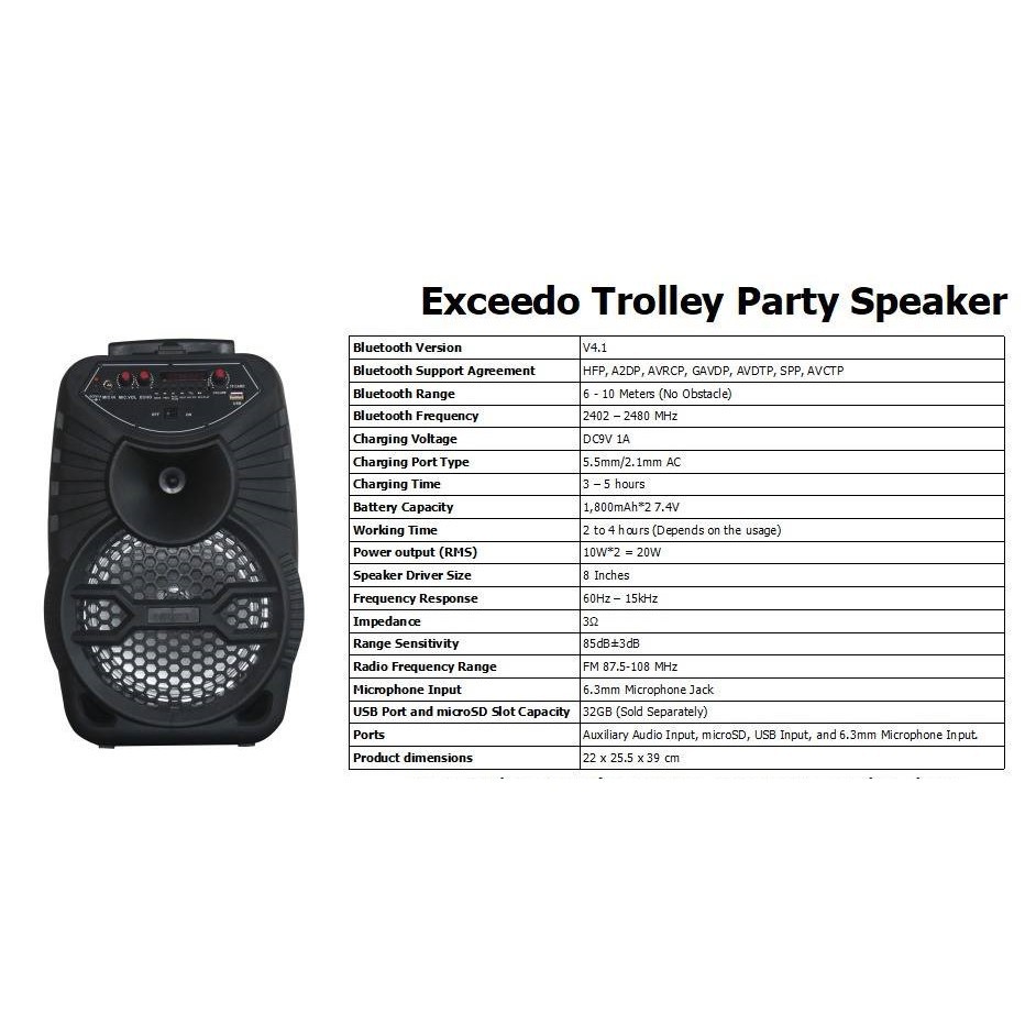 exceedo bluetooth trolley speaker