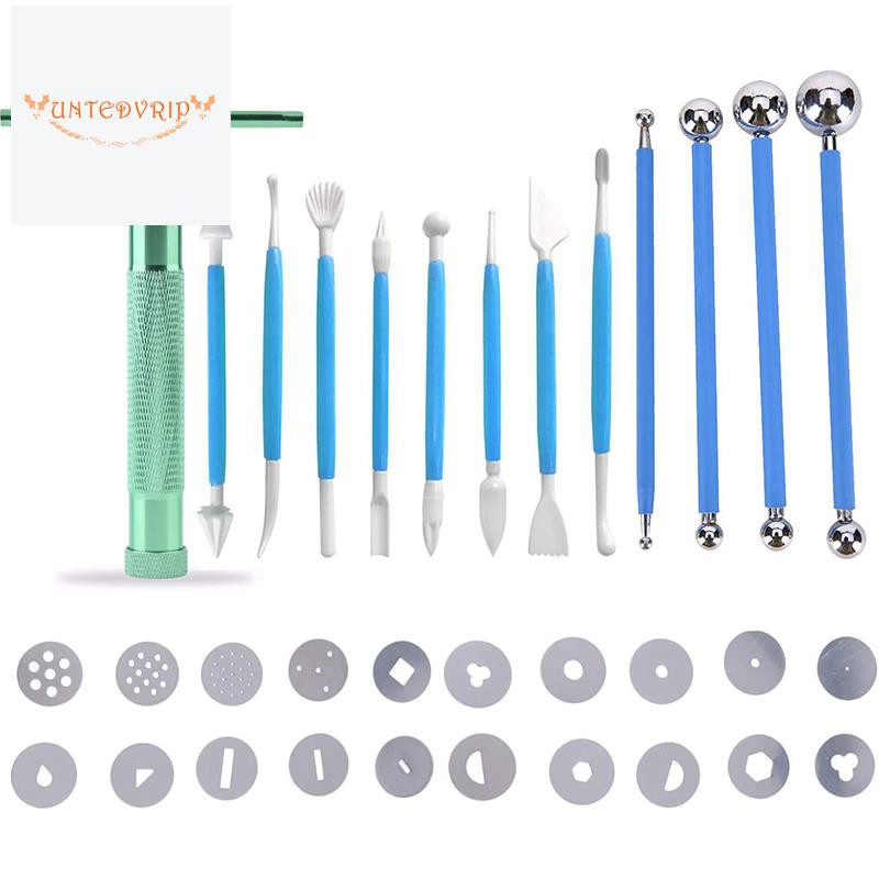 33Pcs Clay Fondant Extruder Cake Decorating Supplies Sugar eling Tool, Sugar Paste Extruder,Extrusion Discs