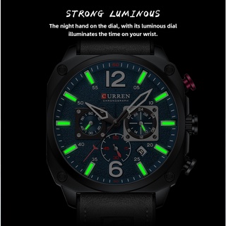 Curren Men's Watches Fashion Casual Quartz Sporty Wristwatches 2021 Male Chronograph Leather Luminous Waterproof Watch 8398l #8