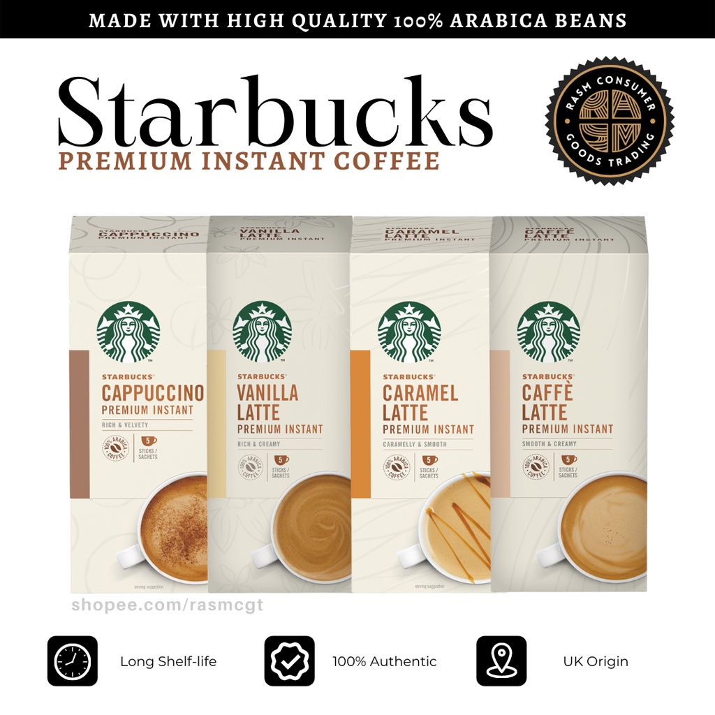 Starbucks Premium Instant Coffee Sachets 5x22g Cappuccino, Vanilla