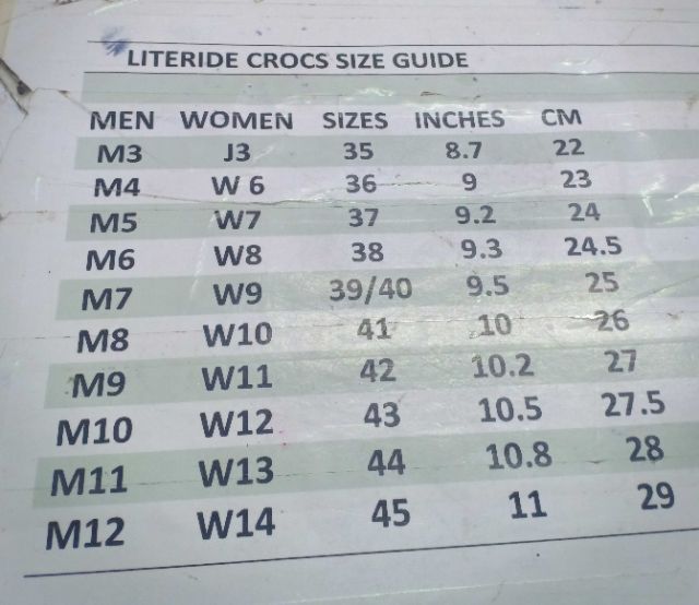 crocs size 8 in cm