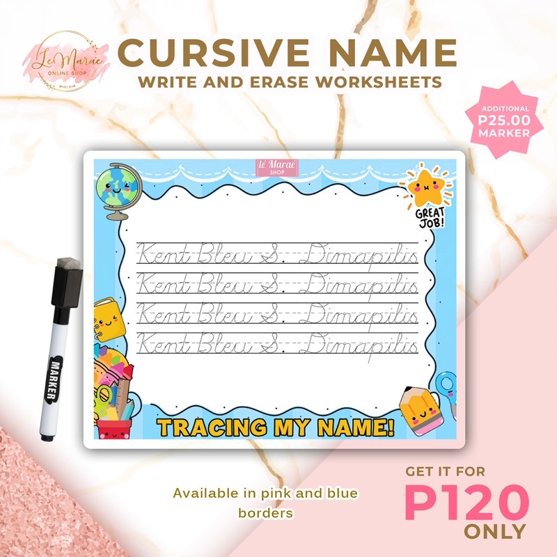 Personalized cursive name tracing cursive name write and erase