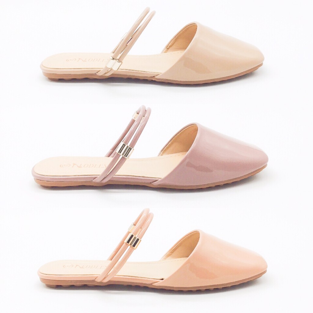 Korean Women Glossy Flat Sandals  Slip On Mules Half shoes  