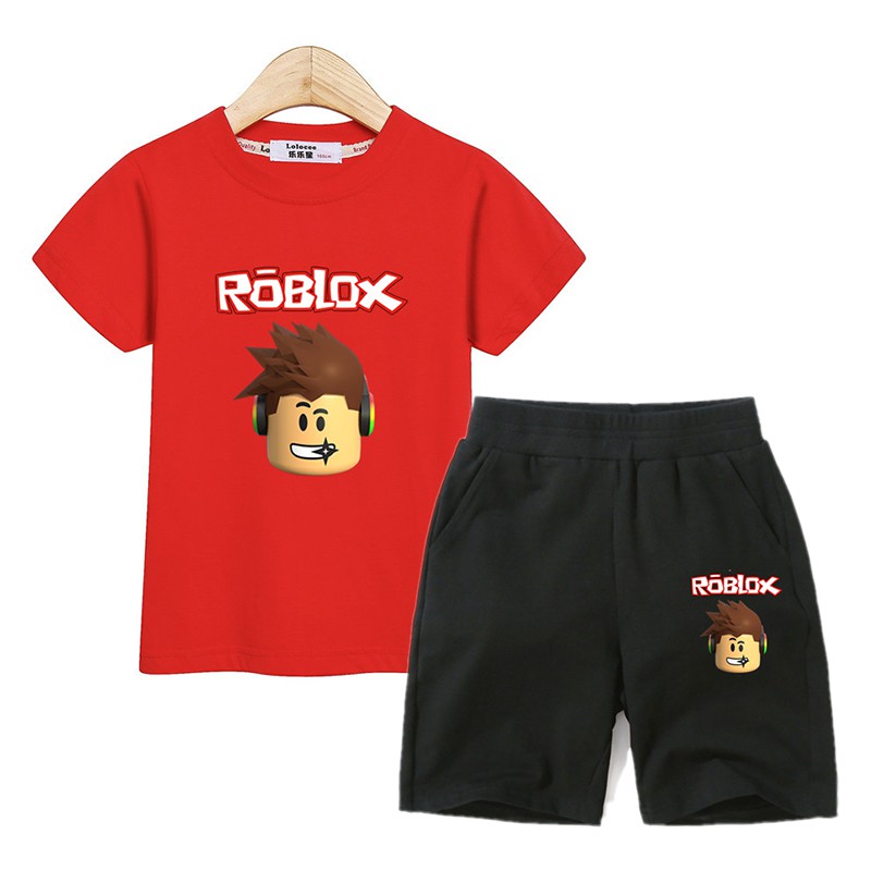 Boy Summer Set Kids Roblox Clothes Shirt Shorts Cartoon Suit Shopee Philippines - cute sports shirt for boys and girls roblox