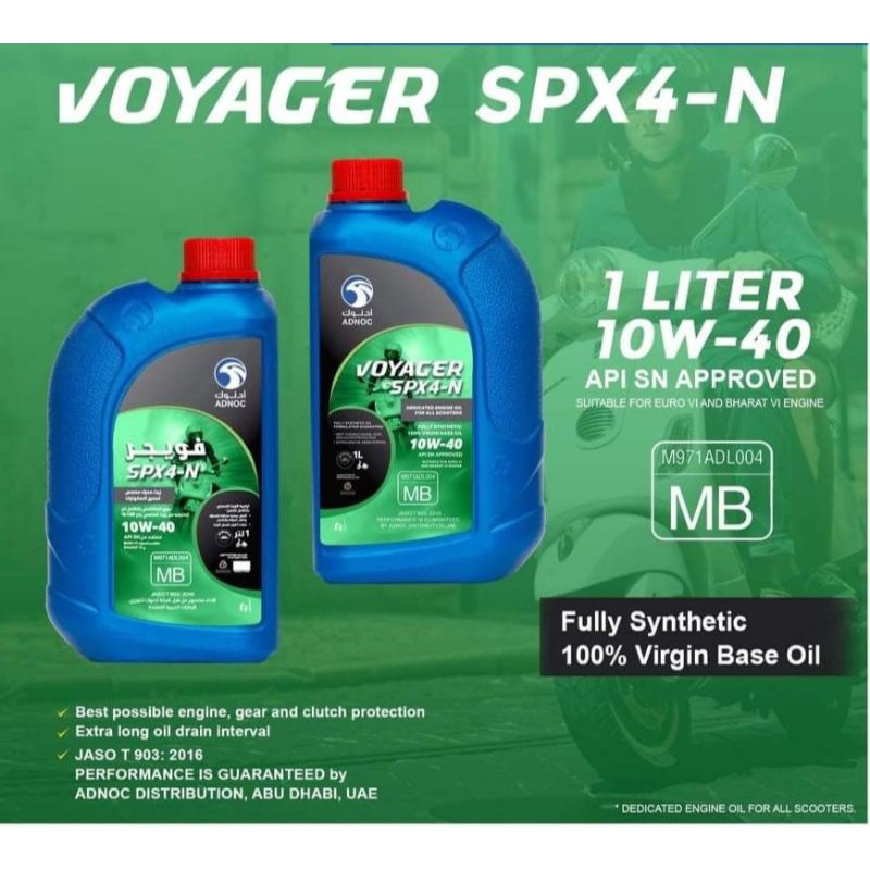 Adnoc Scooter Oil Voyager SPX4N 10W40 1L Fully Synthetic Shopee