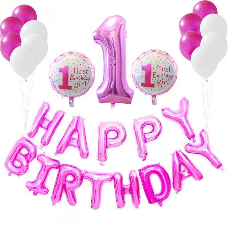 1st birthday balloons girl