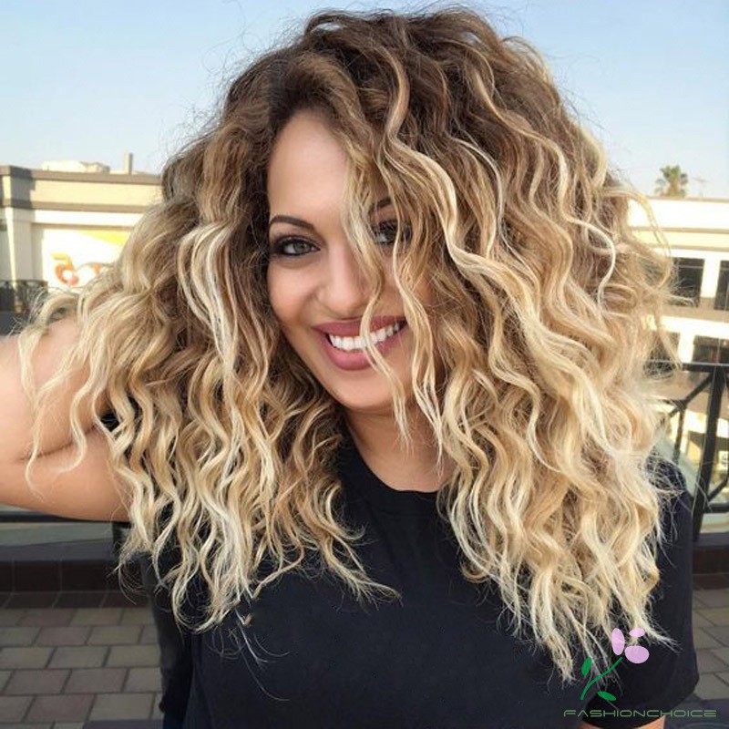 Fc Women Blonde Short Curly Wig Synthetic Curly Wavy Hair Heat