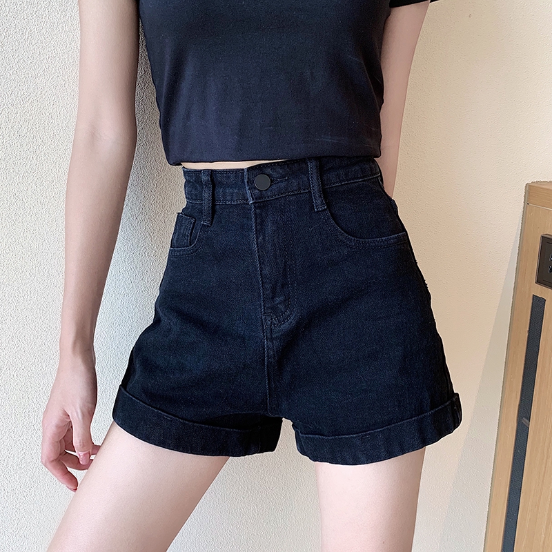 black denim hot pants shorts