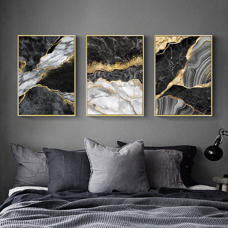Abstract Wall Art Marble with Golden Veins Posters Modern Prints Canvas