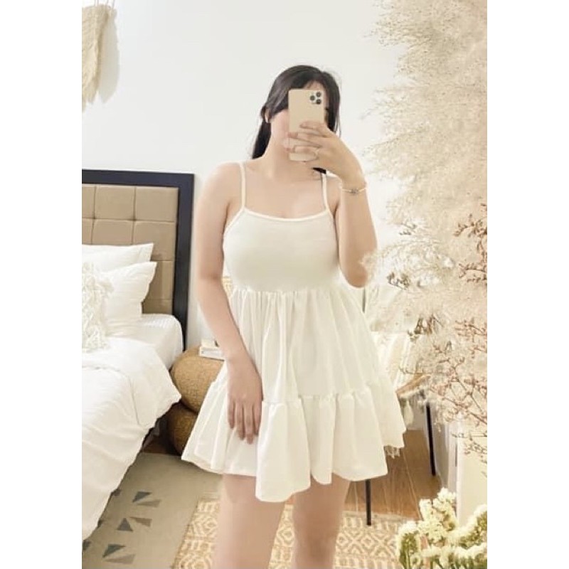 ANDREA Plain White and Black Sleeveless Baby Doll Dress Shopee
