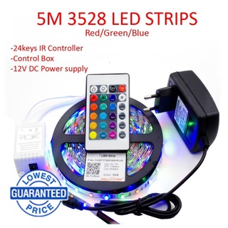 3528 5M LED strip light RGB 24keys Remote Control 12V Power Adapter Tape Christmas Decor Lights Lamp