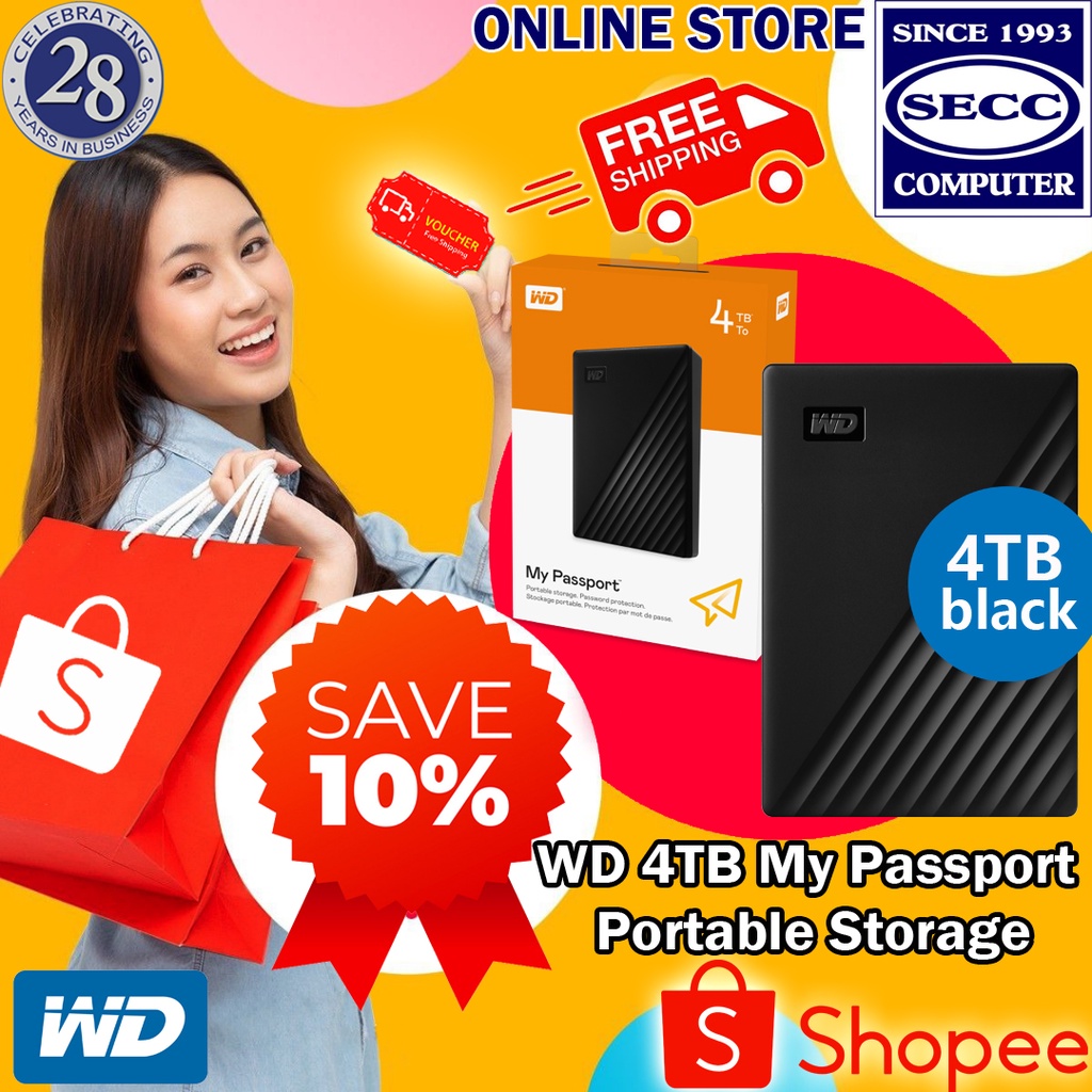 WD My Passport 4TB USB 3.0 Portable External Hard Drive Shopee