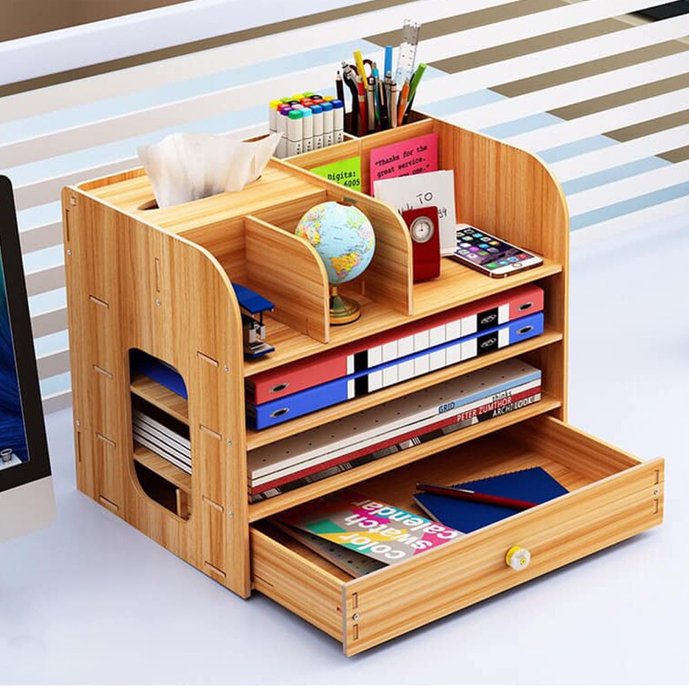 SKYDOM Wooden Desk Organizer, Multi-Functional DIY Pen Holder Box ...