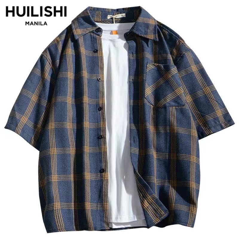 HUILISHI Checkered / Plaid shirt Fashion Casual full button Men's ...