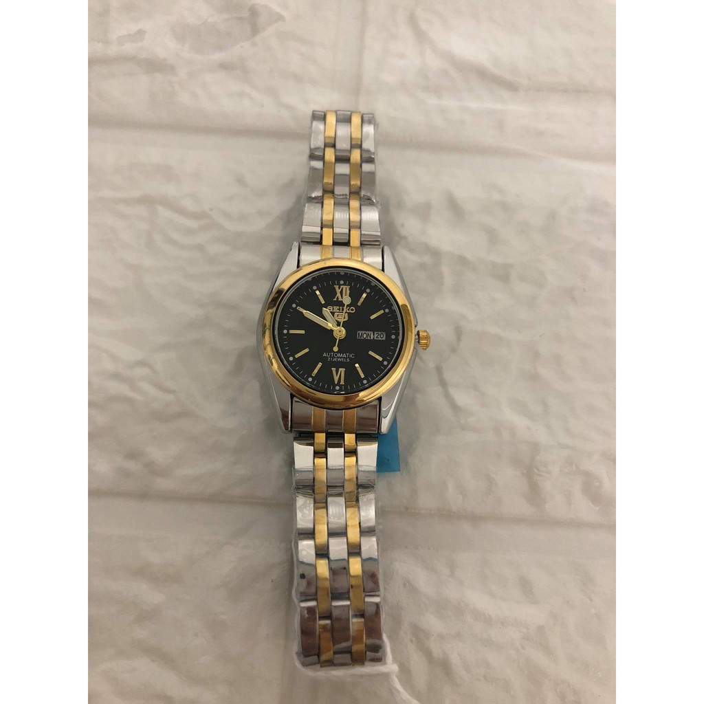 Seiko 5 Women Automatic Watch Double Date Silver/Gold Strap Roman Numeral |  Shopee Philippines