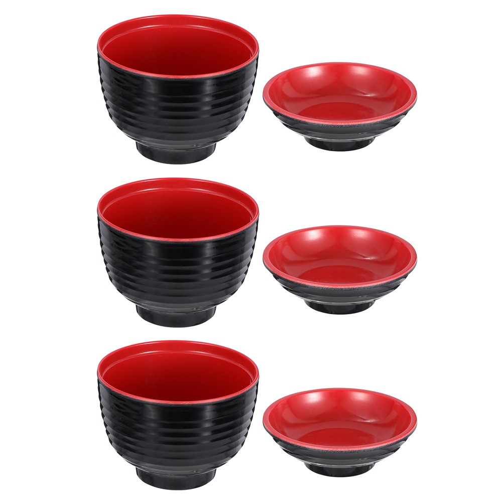 2 Bowls & 2 Lids BowlsSoup Bowls Traditional Japanese Bowls Lightweight Rice/Miso Soup Bowls with Lid Black & Red Color 