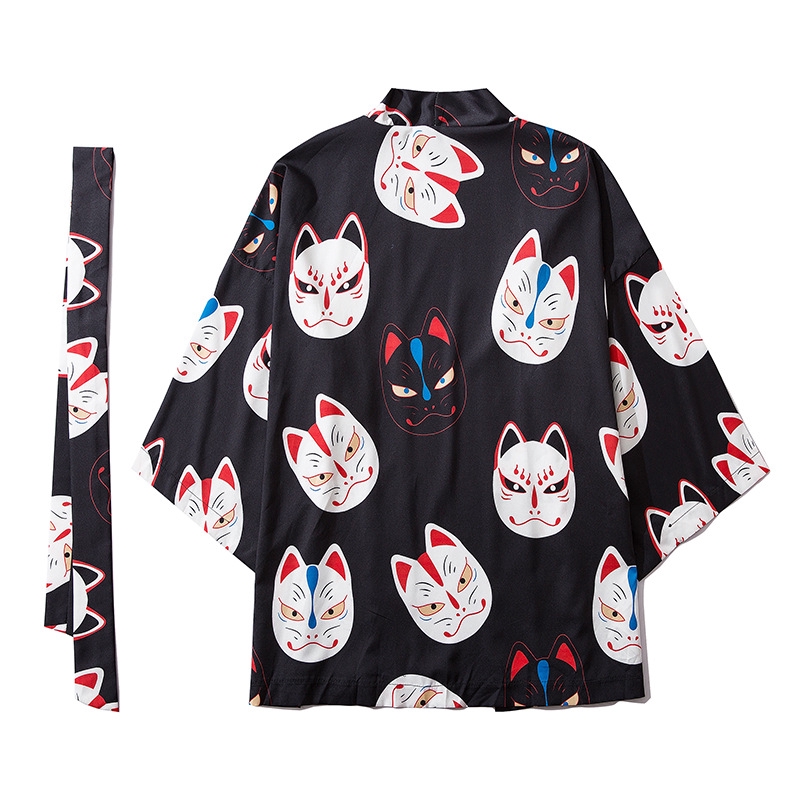 Japanese Kimono Demon Cat Print Men Women Couple Chinese Style Robe ...