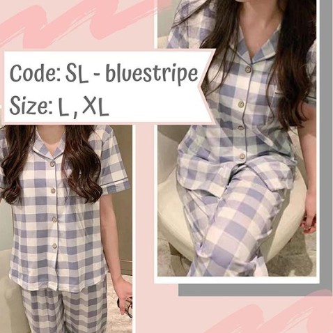 Blue Stripe Sleepwear Pajamas Set | Shopee Philippines