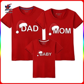 ◐【IN Stocks】Santas Merry Christmas Hat 8 Colors S-3XL Family Matching T Shirt Family Tee Family Set