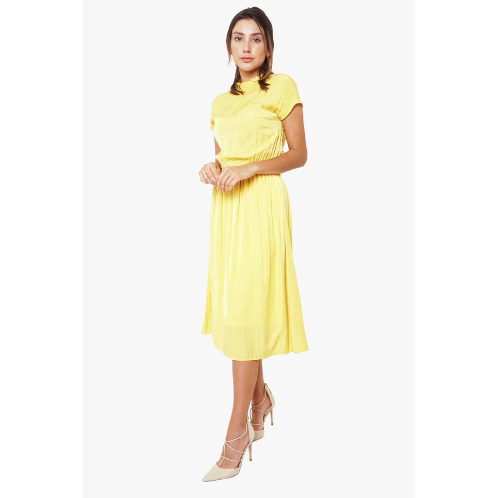 yellow fit and flare midi dress