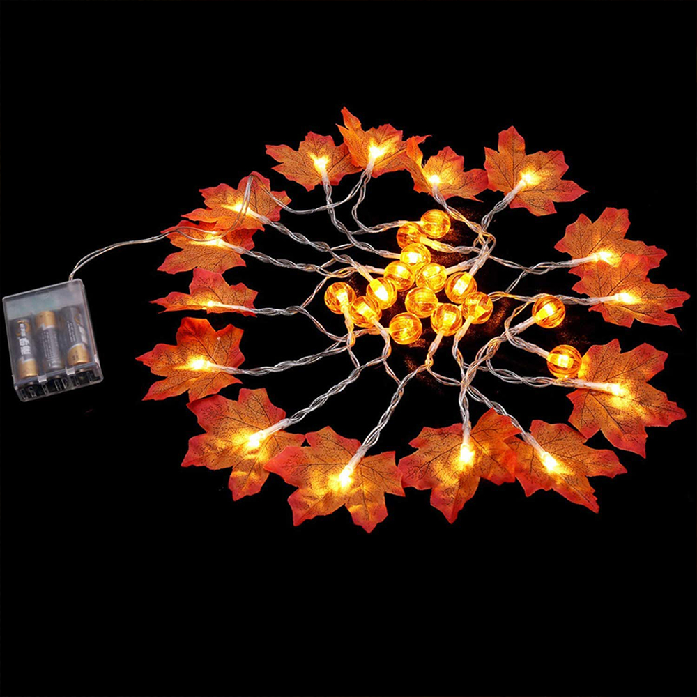 1.5/3m Fall Red Maple Leaf Pumpkin String Lights Garland/Halloween Christmas LED Warm Yellow Fairy Lights/Birthday Party Wedding Xmas Home INS Decorations