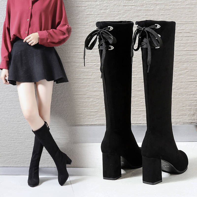 velvet high knee boots