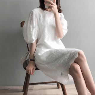 white embroidered puff sleeve dress