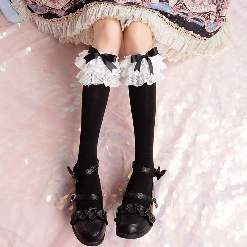 Lolita tube socks sweet multi-layer lace bow autumn cotton Socking ...