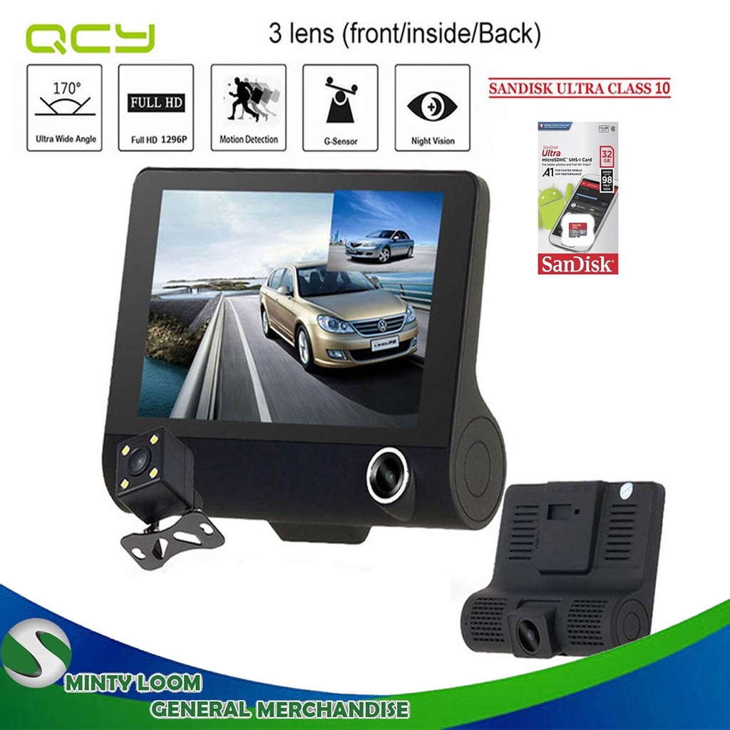 QCY A27 Three Lens Recording Full HD 1296P Vehicle Blackbox DVR ...