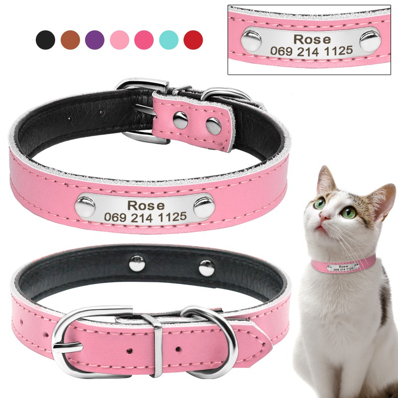 PU Leather Personalized Cat Collars Free Engraving Service Custom Cat