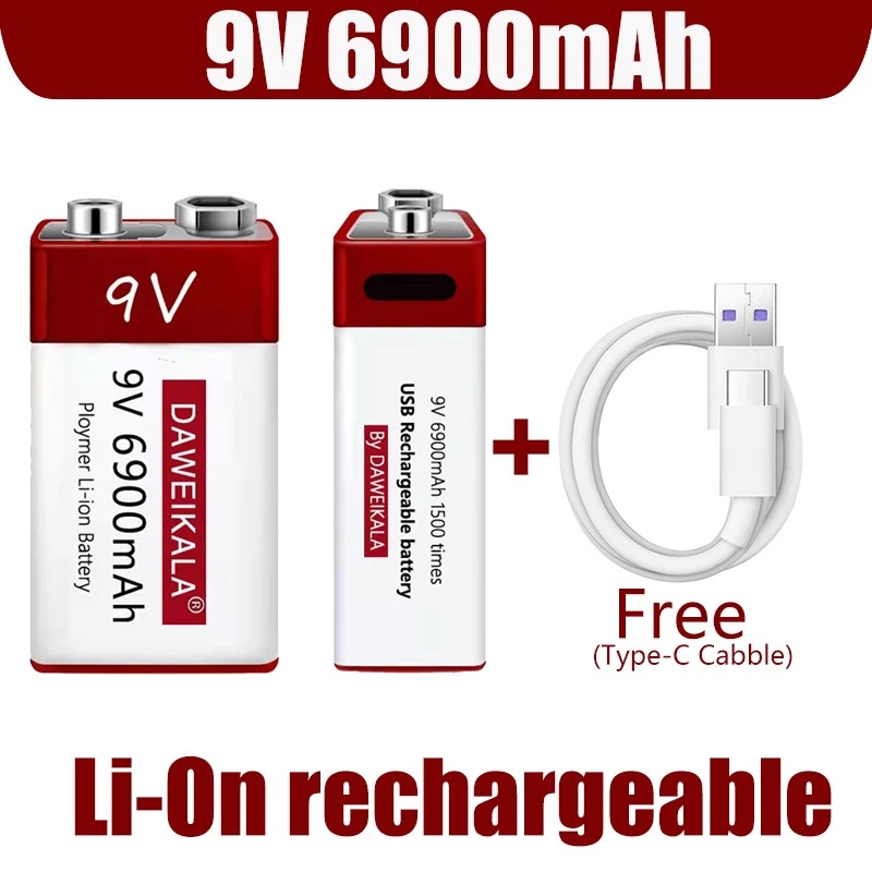 9V Rechargeable battery 6900mAh liion TypeC Batteries USB lithium for