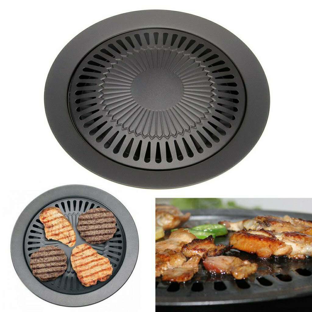 Smokeless Barbecue Pan Grill Stove-Top Plate Cooking Non-Stick Home BBQ ...