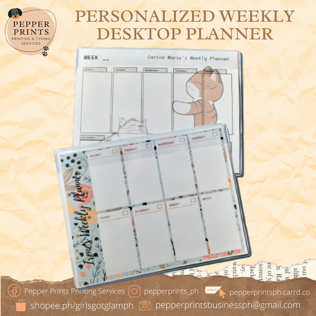 Personalized Weekly/Monthly Desktop Planner/Calendar with Sleeves