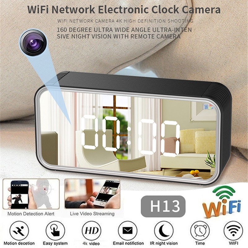 UHD 4K WIFI Spy Hidden Camera Night Vision Mirror Alarm Clock camera