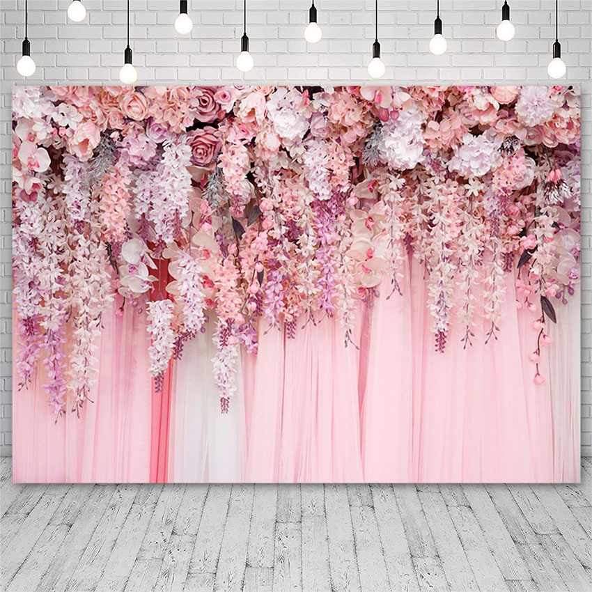 Avezano Custom Wedding Backdrop Flower Pink Floral Birthday Banner ...
