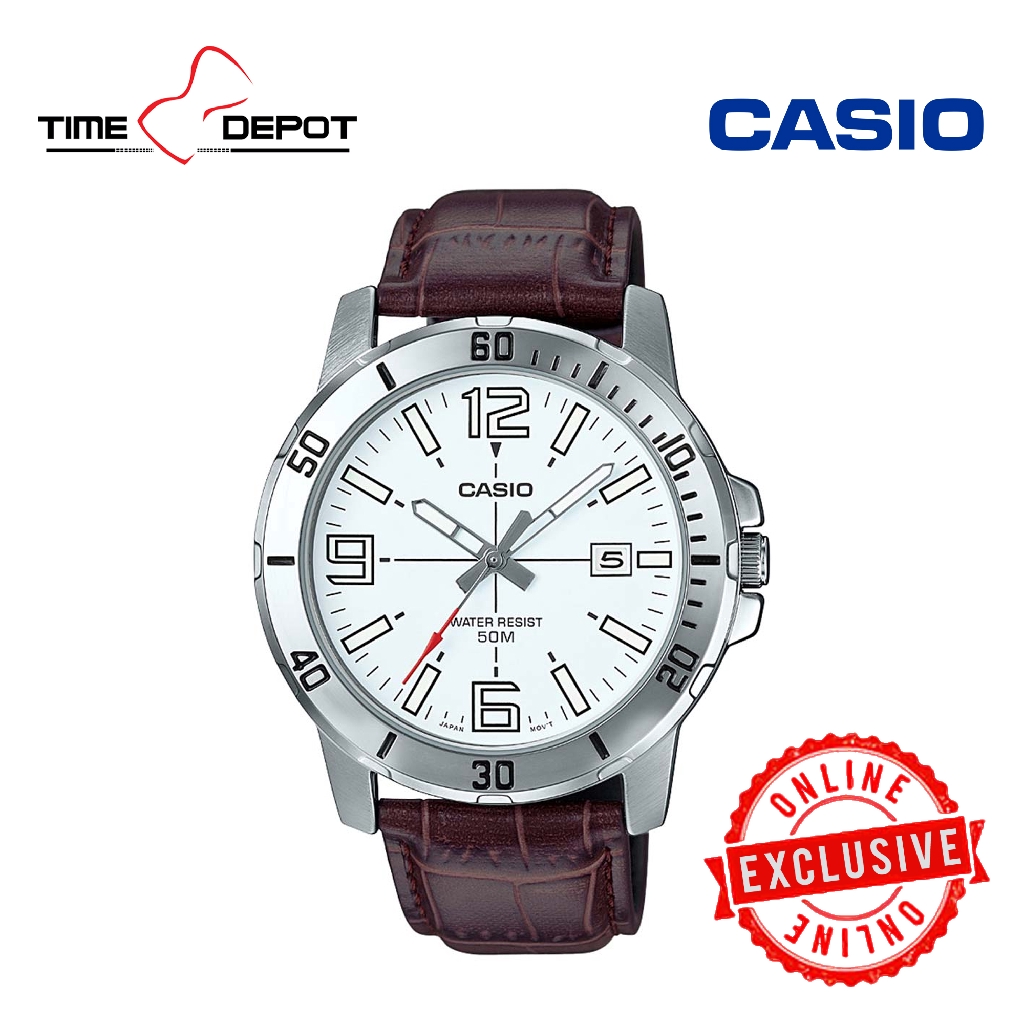 casio men's watch leather strap