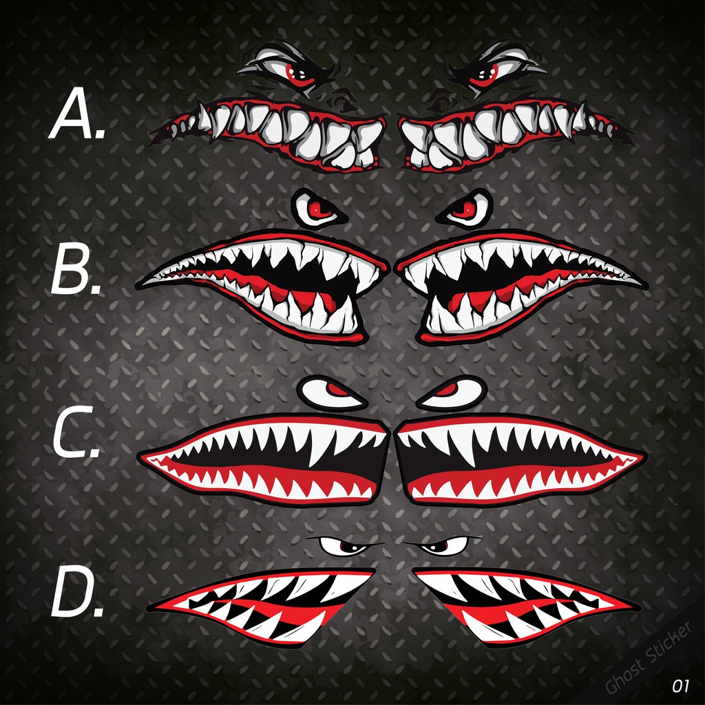 7 Types Of Shark Mouth Stickers Size 21cm +/- 1 Pair Hp Latex Ink ...