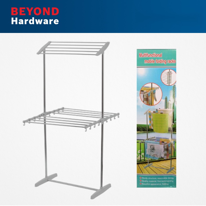 Folding Clothes Drying Rack Two Layer Folding Plastic Metal Drying Rack