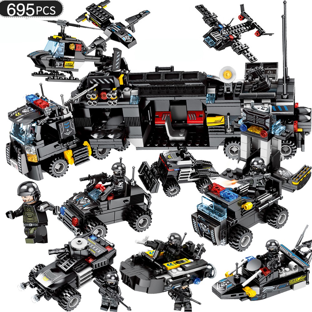 695PCS City Police SWAT Truck Building Blocks Sets Ship Vehicle Technic