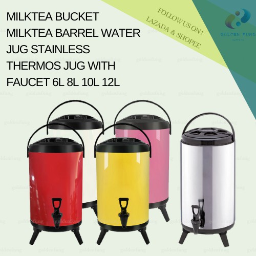 Milktea Barrel Stainless Thermos Jug w/ Faucet 6L 8L 10L 12L (WHITE