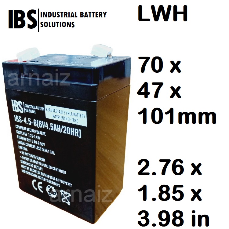 IBS 6V 4.5Ah IBS4.56 6 Volts 4.5 Ampere Rechargeable SLA Battery Toy