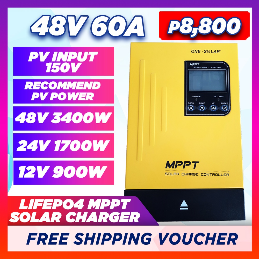 One Solar Mppt 60a Charger Charge Controller 12v 24v 48v 40a 60a 80a 100a Not Srne Shopee Philippines