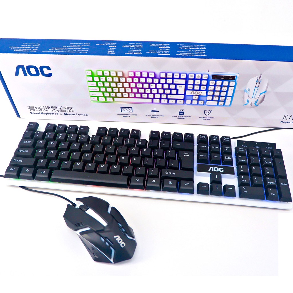 AOC KM100 Luminous Wired Keyboard and Mouse Set Shopee Philippines