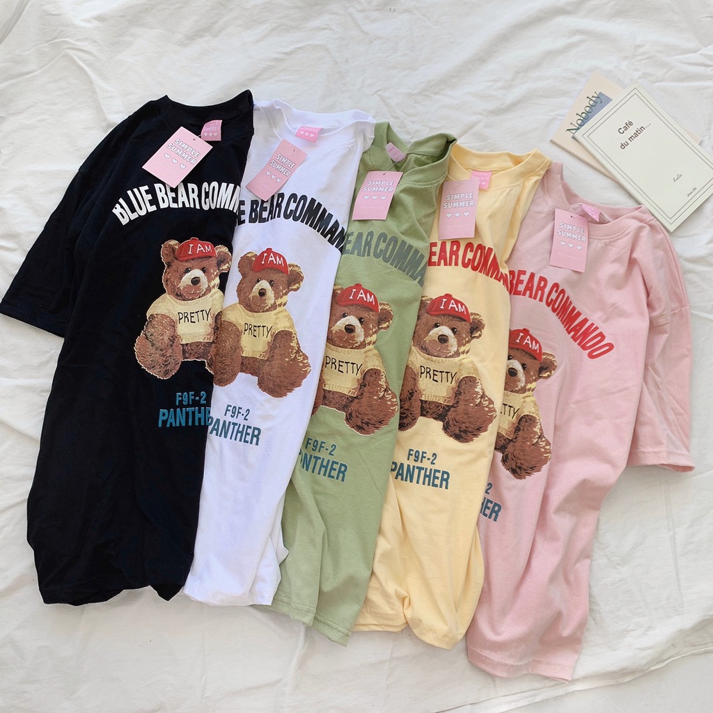 S009 T-Shirt oversize Cotton minimal Style Screened Bear commando ...