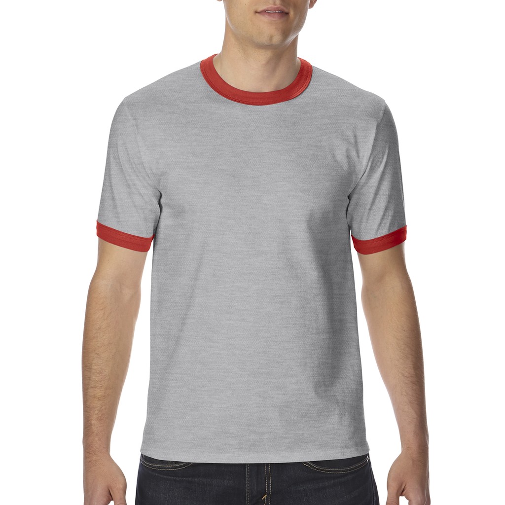 grey red shirt