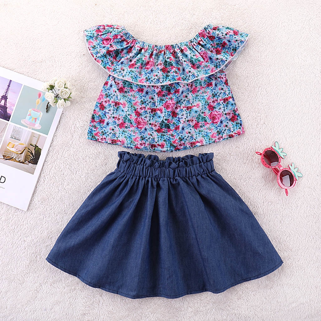 floral print denim skirt