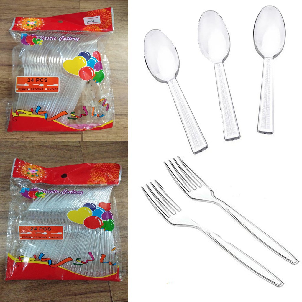 24pcs Spoon Fork Clear Disposable Plastic for Birthday Party Shopee