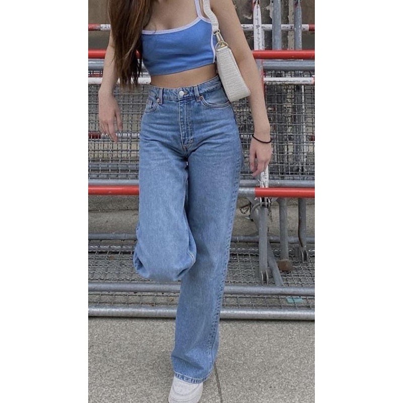 Zara Highwaisted Baggy Straight Cut Jeans Hard Denim | Shopee Philippines