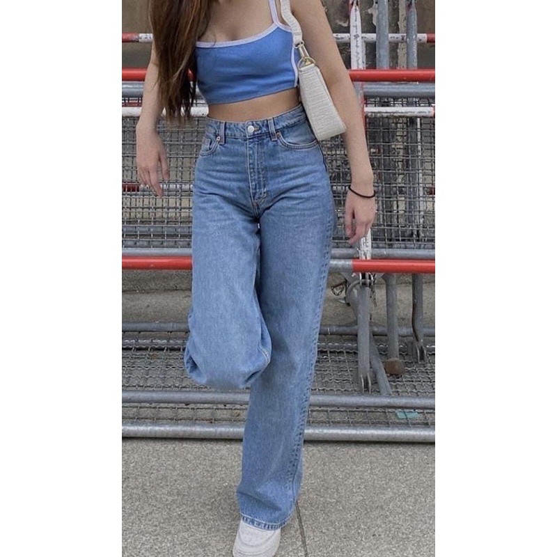 Zara Highwaisted Baggy Straight Cut Jeans Hard Denim Zara Highwaisted Baggy Straight Cut Jeans Hard Denim