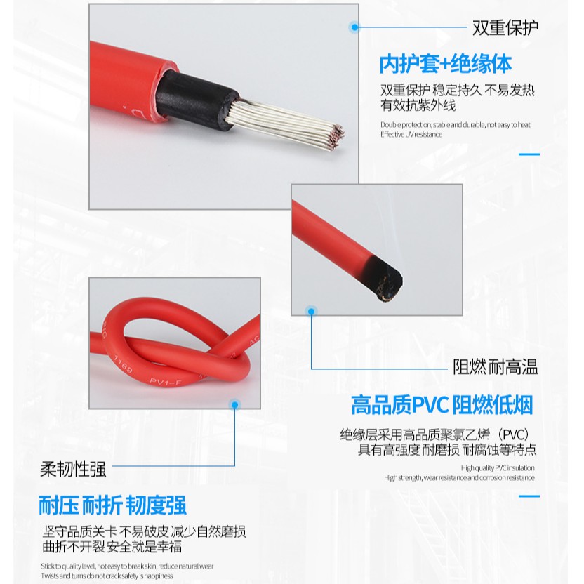 Risin TUV Solar PV Cable PV1-F 1000V 1500V H1Z2Z2-K 4mm2 6mm2 Black Red XLPE Double Insulation for Solar Panel Extension — view 5